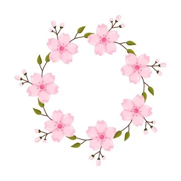 Pink Cherry Blossom Sparse Wreath Round Clipart Illustrazione stock