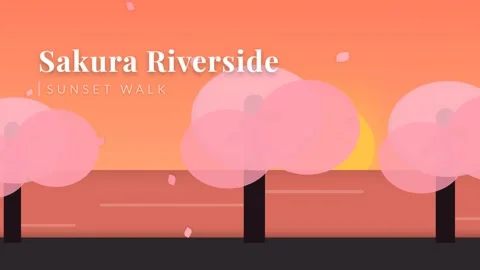 Pink Cherry Blossom Trees Sunset Landscape Animation Background Stock Footage 337502649