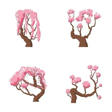 Pink cherry blossom trees vector illustration set イラスト素材