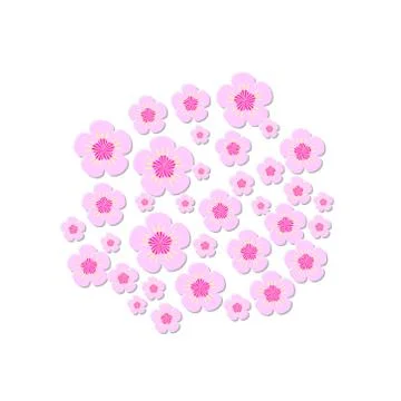 Pink cherry blossoms of different sizes. Vector print Stock Illustration
