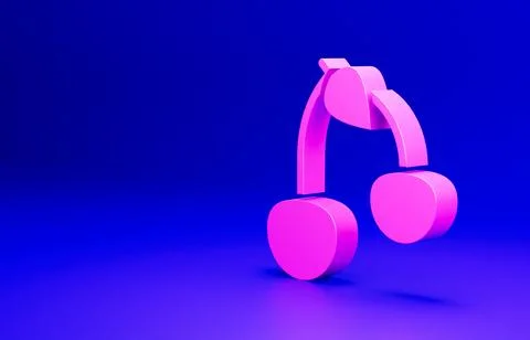 Pink Cherry icon isolated on blue background. Fruit with leaf symbol. Minimalism Stock Illustration