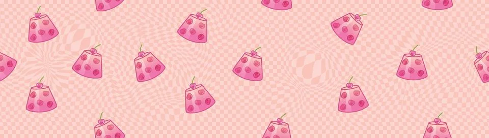 Pink cherry jelly seamless pattern with chequered background. Stock Illustration