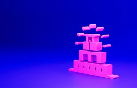 Pink Chichen Itza in Mayan icon isolated on blue background. Ancient Mayan Ilustración de archivo