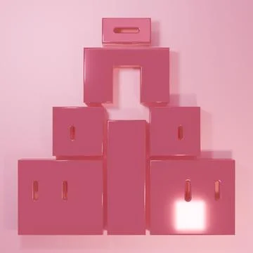 Pink Chichen Itza in Mayan icon isolated on pink background. Ancient Mayan .. Ilustración de archivo