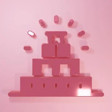 Pink Chichen Itza in Mayan icon isolated on pink background. Ancient Mayan .. Ilustración de archivo