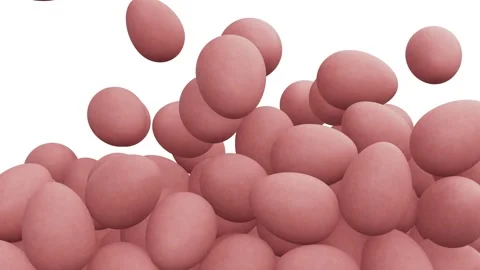 Pink chicken eggs falling from the top filling up the volume Stock Footage 272155039