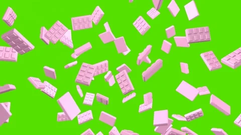 Pink Chocolate Bars Exploding on Green Screen. Dessert Concept. Stock Footage 310242148