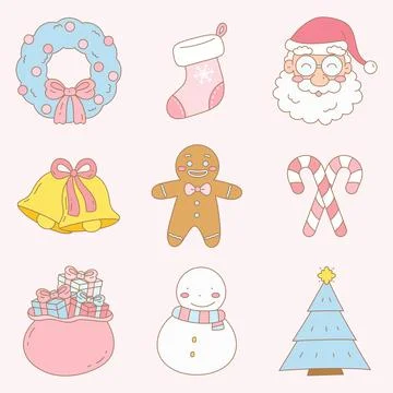 Pink christmas element set Stock Illustration