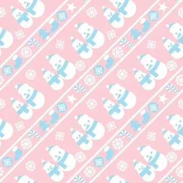 Pink Christmas Snowman seamless pattern background Stock Illustration