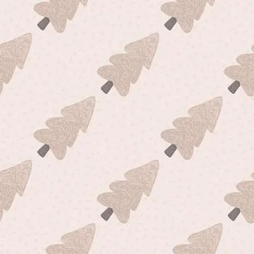 Pink christmas tree seamless pattern. Pink background with dots. Monochrome d Stock Illustration