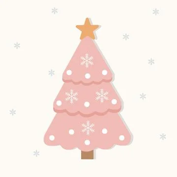 Pink Christmas Tree Vector with White Snowflake Pattern Stock Illustration