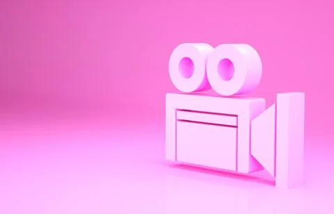 Pink Cinema camera icon isolated on pink background. Video camera. Movie sign Stock Illustration