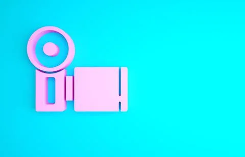 Pink Cinema camera icon isolated on blue background. Video camera. Movie sign Stock Illustration