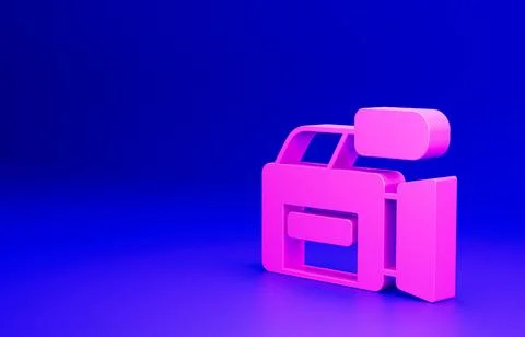 Pink Cinema camera icon isolated on blue background. Video camera. Movie sign Stock Illustration