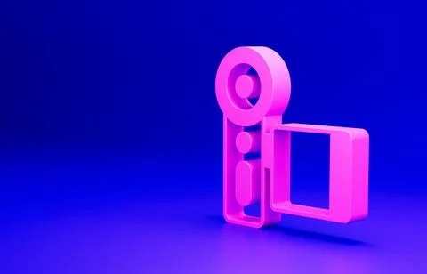 Pink Cinema camera icon isolated on blue background. Video camera. Movie sign Stock Illustration