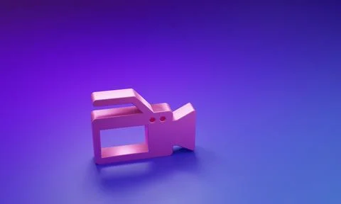 Pink Cinema camera icon isolated on purple-blue background. Video camera. M.. Illustrazione stock