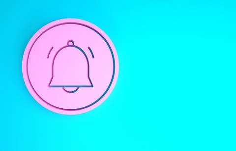 Pink Circle button and chat notification icon isolated on blue background. Ne Stock Illustration