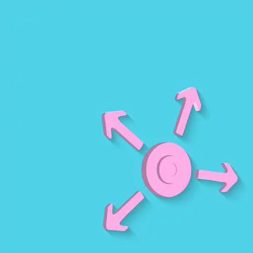 Pink circle button with four arrow on bright blue background in pastel colors Stockillustratie