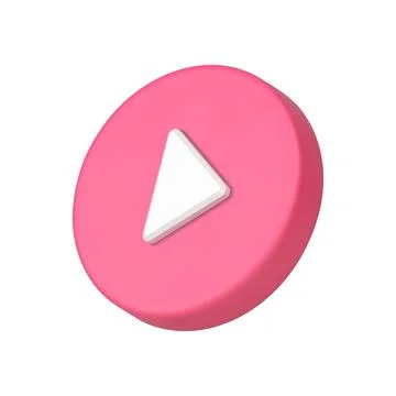 Pink circle play button displaced isometric realistic 3d icon vector illustra Illustrazione stock