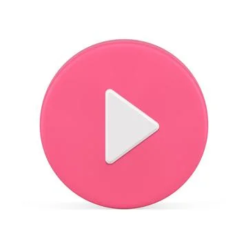 Pink circle play button right arrow pointer realistic 3d icon vector forwar.. 库存插图