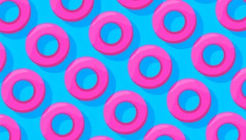 Pink circle for swimming pattern on blue background in a minimal style. Summer Stock Illustration