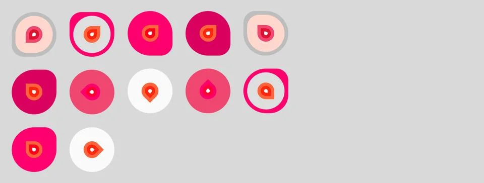 Pink circles with dots inside, varying shades. Some have central points, Stock Illustration