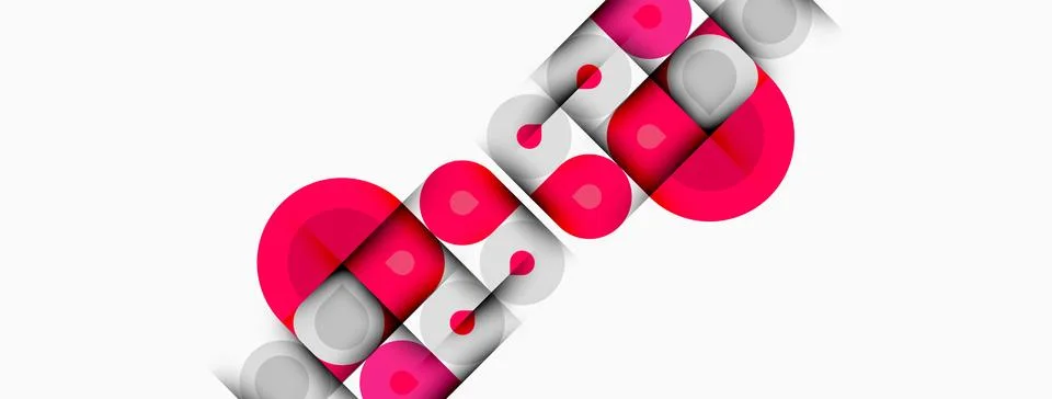 Pink circles overlap gray rectangles. Minimalist design, clean lines, modern Stock Illustration