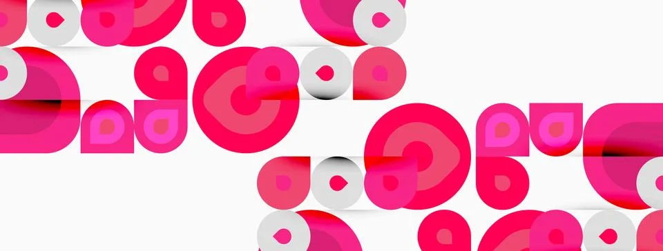 Pink circles overlap white background. Abstract geometric pattern creates m.. Illustrazione stock