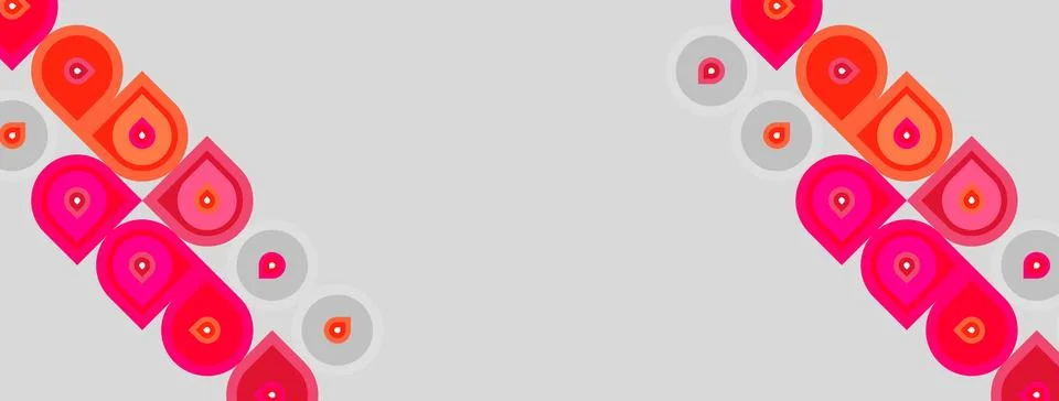 Pink circles, rectangles form abstract patterns. Light gray background provid Stock Illustration