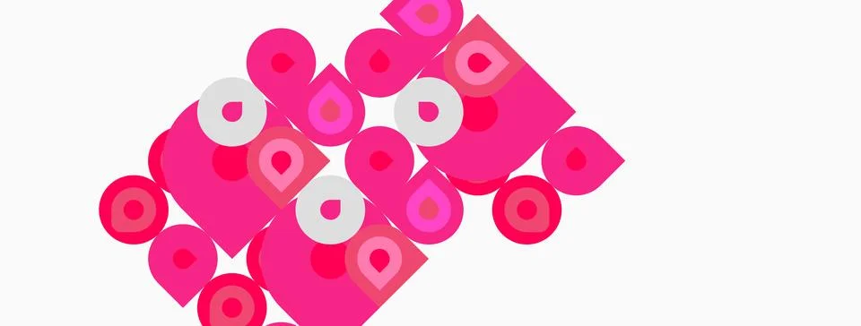 Pink circles, squares nested within. Pattern repeats diagonally across white Stock Illustration