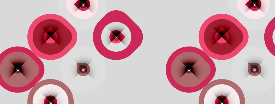 Pink circles, varying sizes, repeat across gray background. Concentric shapes Stock Illustration