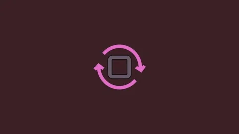 Pink Circular Arrows Surrounding a Gray Square Icon on Dark animation Backg.. Stock Footage 321738198