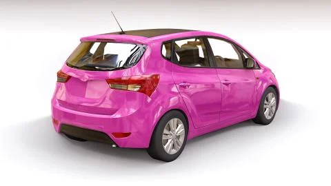 Pink city car with blank surface for your creative design. 3D illustration. Illustrazione stock