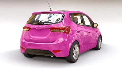 Pink city car with blank surface for your creative design. 3D illustration. Stock-Illustration