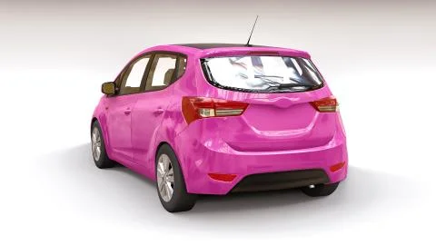 Pink city car with blank surface for your creative design. 3D illustration. Illustrazione stock