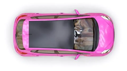 Pink city car with blank surface for your creative design. 3D illustration. Illustrazione stock