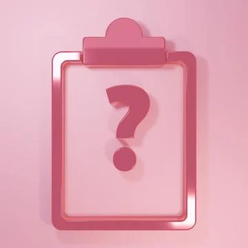 Pink Clipboard with question marks icon isolated on pink background. Survey.. Stock Illustration