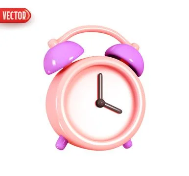 Pink Clock. Alarm clock. Time to the watch. Realistic 3d design element In pl Stock Illustration