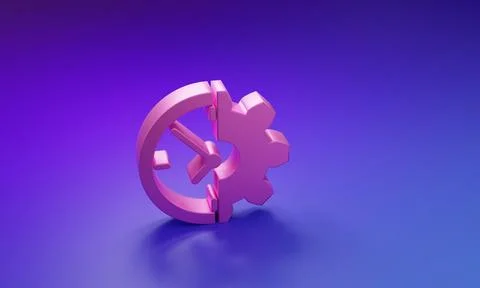 Pink Clock and gear icon isolated on purple-blue background. Time Managemen.. Stock Illustration