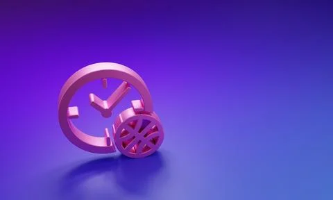 Pink Clock with basketball ball inside icon isolated on purple-blue backgro.. Stock Illustration