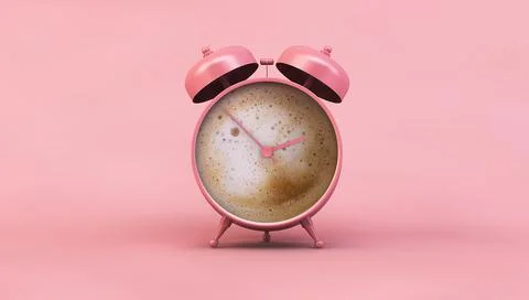 Pink clock with coffee Stock Illustration