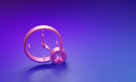 Pink Clock delete icon isolated on purple-blue background. Time symbol. Min.. Stock Illustration