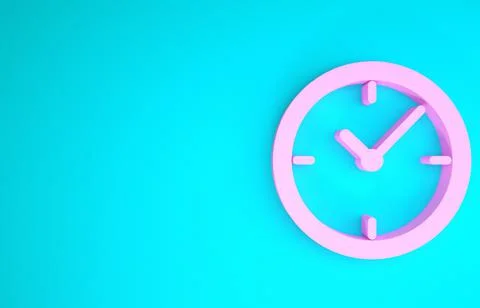 Pink Clock icon isolated on blue background. Minimalism concept. 3d illustrat 스톡 일러스트