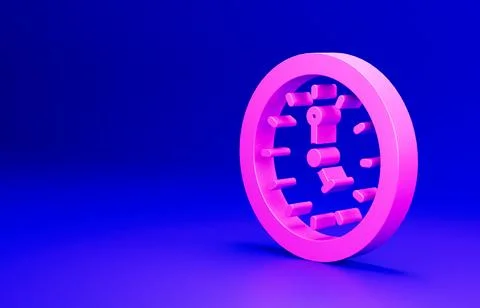 Pink Clock icon isolated on blue background. Time symbol. Minimalism concept. 3D Stock Illustration