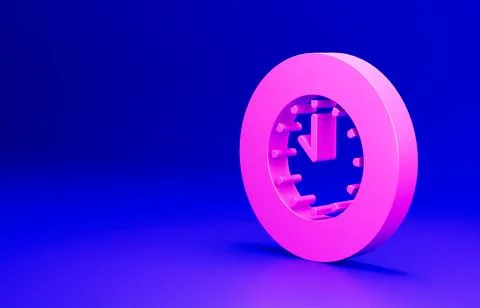 Pink Clock icon isolated on blue background. Time symbol. Minimalism concept. 3D Illustrazione stock