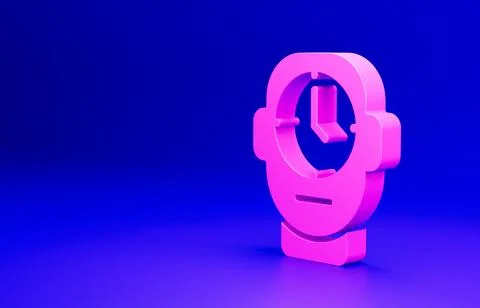 Pink Clock icon isolated on blue background. Time symbol. Minimalism concept. 3D イラスト素材