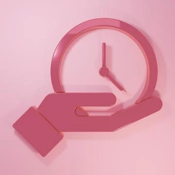 Pink Clock icon isolated on pink background. Time symbol. Minimalism concep.. Stock Illustration