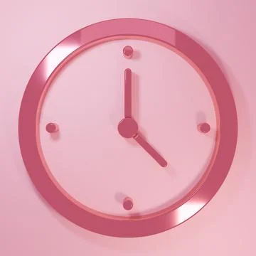 Pink Clock icon isolated on pink background. Time symbol. Minimalism concep.. Illustrazione stock