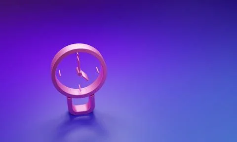 Pink Clock icon isolated on purple-blue background. Time symbol. Minimalism.. Stock Illustration
