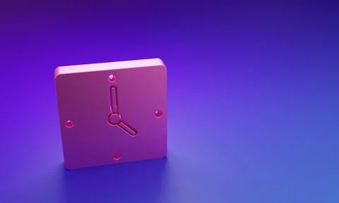 Pink Clock icon isolated on purple-blue background. Time symbol. Minimalism.. Illustrazione stock